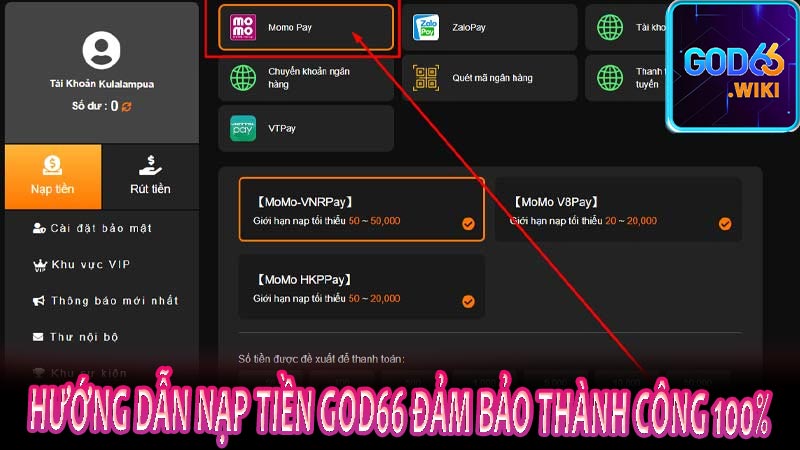 Hướng dẫn nạp tiền god66 đảm bảo thành công 100%