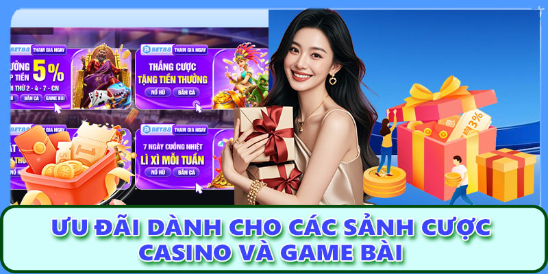 Ưu đãi dành cho các sảnh cược casino và Game bài
